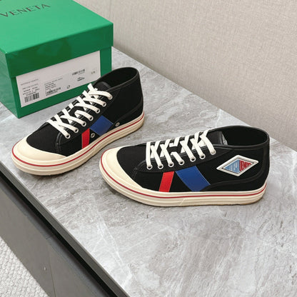 ELIOT SNEAKER IN BLACK MIX BLUE AND RED CANVAS AND CALFSKIN