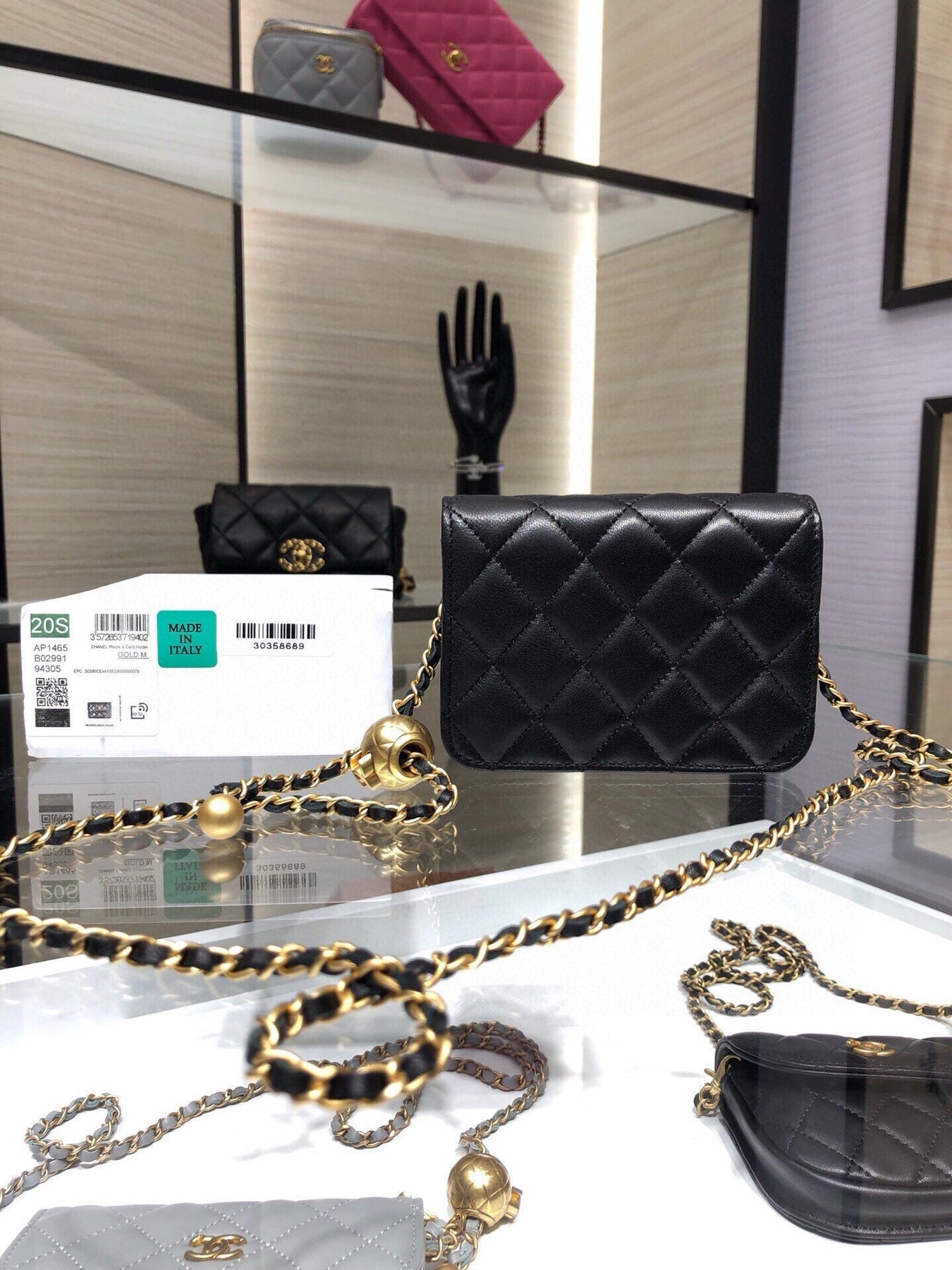 MINI FLAP BAG 12 IN BLACK QUILTED LAMBSKIN GOLD HARDWARE