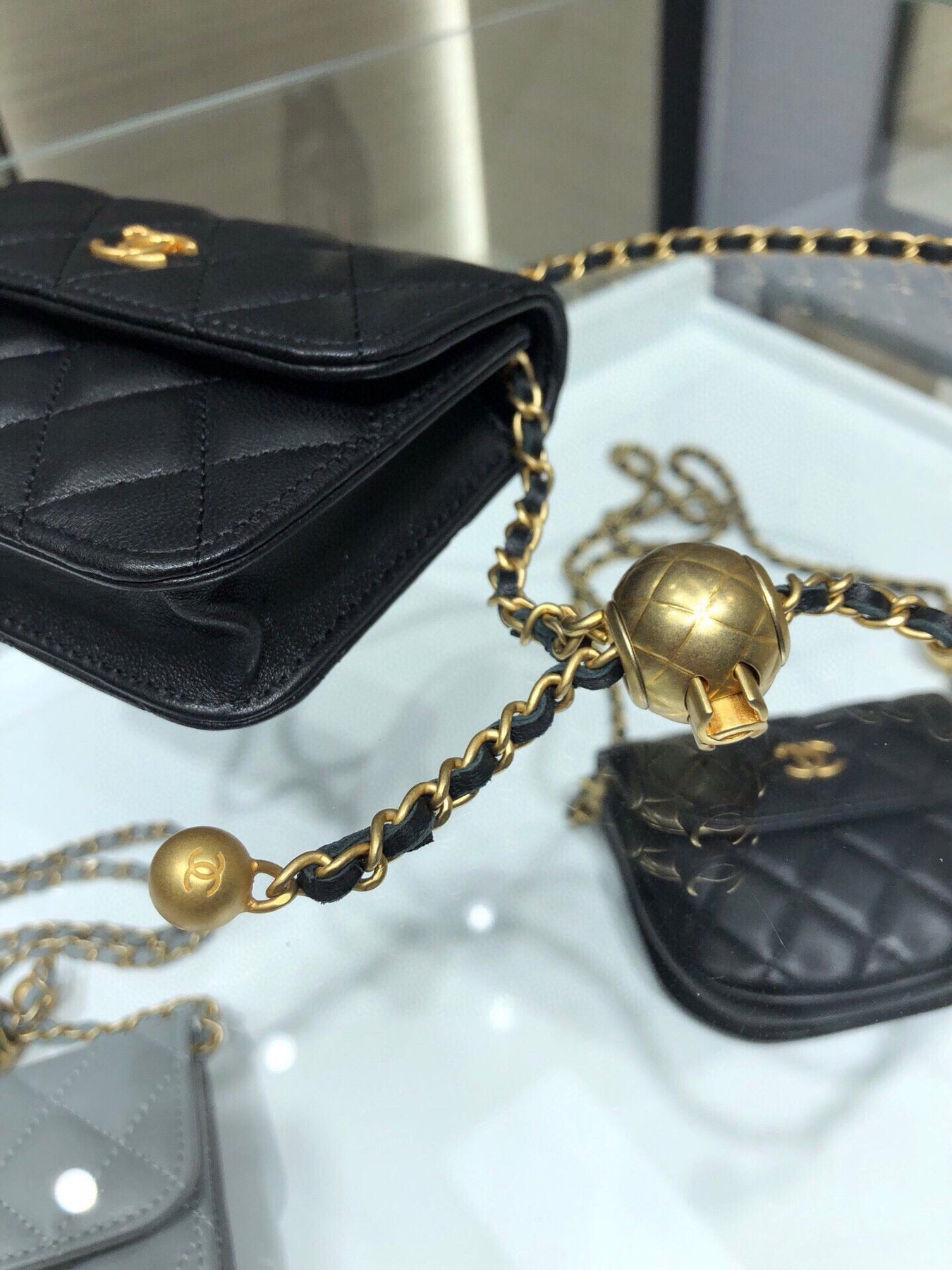 MINI FLAP BAG 12 IN BLACK QUILTED LAMBSKIN GOLD HARDWARE