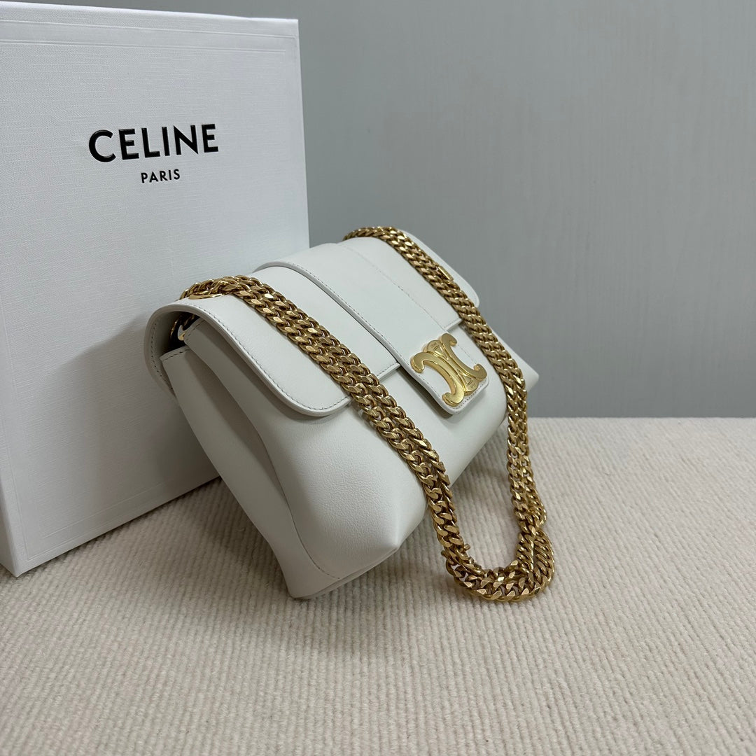 MEDIUM VICTOIRE BAG 25 IN WHITE SUPPLE CALFSKIN GOLD HARDWARE