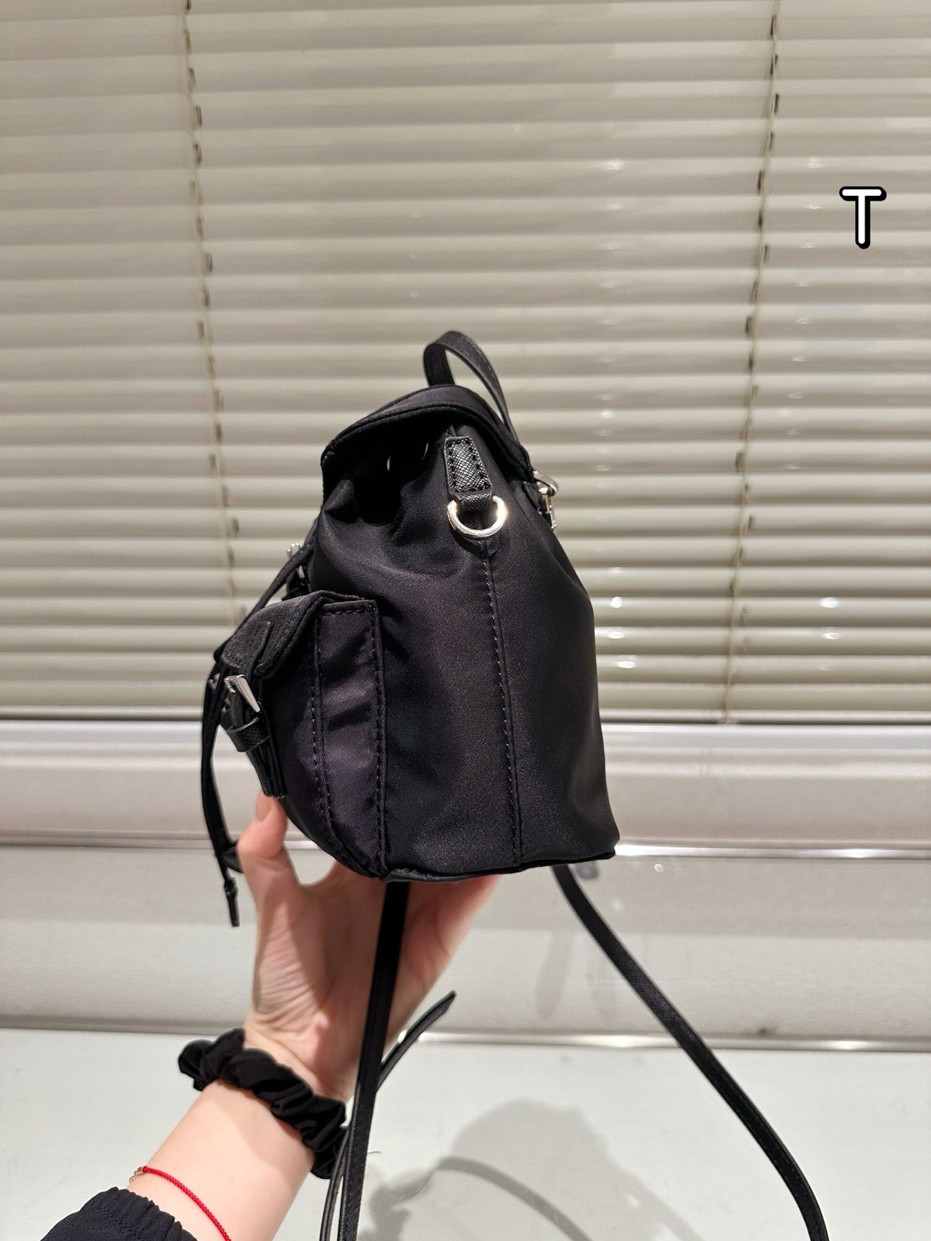MINI BACKPACK 17 IN BLACK RE-NYLON DRAWSTRING CLOSURE