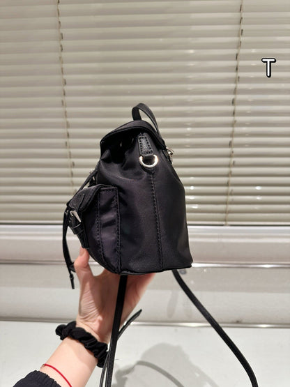 MINI BACKPACK 17 IN BLACK RE-NYLON DRAWSTRING CLOSURE