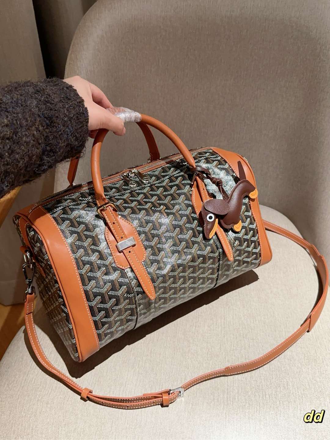 SAC HARDY PM BAG 35 IN BROWN GOYARDINE CANVAS AND TAN CALFSKIN