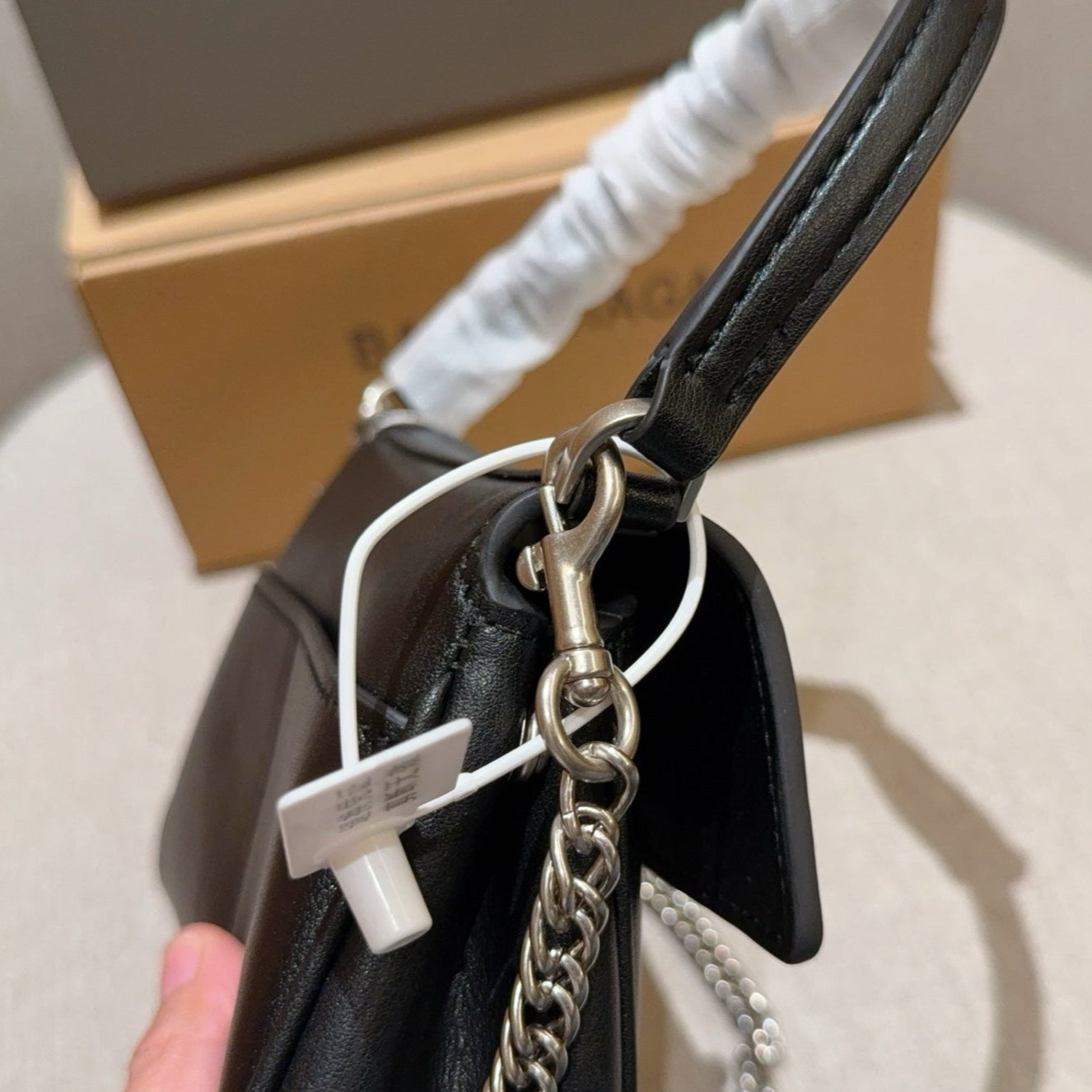 RODEO NANO BAG WITH CHAIN 17 IN BLACK SMOOTH CALFSKIN SILVER HARDWARE