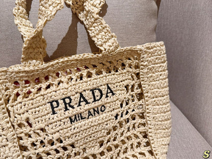 EMBROIDED LOGO MINI TOTE BAG 23 IN OFF WHITE WOVEN RAFFIA
