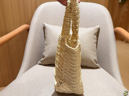 EMBROIDED LOGO MINI TOTE BAG 23 IN OFF WHITE WOVEN RAFFIA