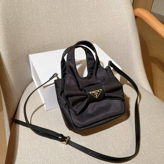 MINI BOW TOTE BAG 18 IN BLACK FABRIC