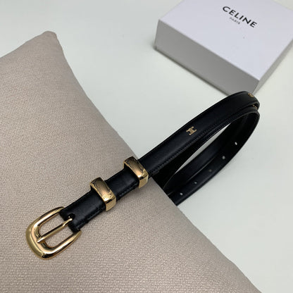 CL MINI 18 MM WESTERN BELT IN BLACK CALFSKIN GOLD HARDWARE
