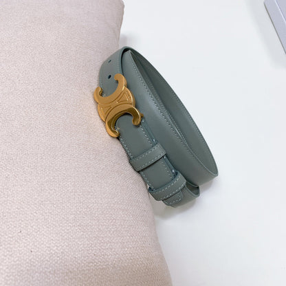 CL MEDIUM 25 MM TRIOMPHE BELT IN GRAY GREEN LEATHER GOLD HARDWARE