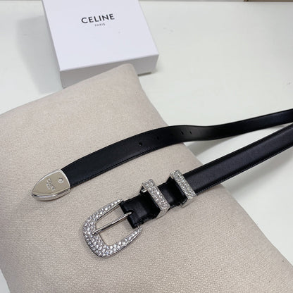 CL 25 MM MARCO BELT WITH STRASS IN BLACK CALFSKIN SILVER HARDWARE