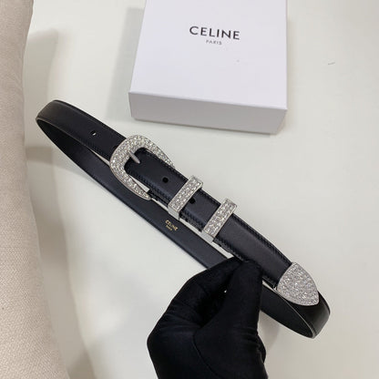 CL 25 MM MARCO BELT WITH STRASS IN BLACK CALFSKIN SILVER HARDWARE