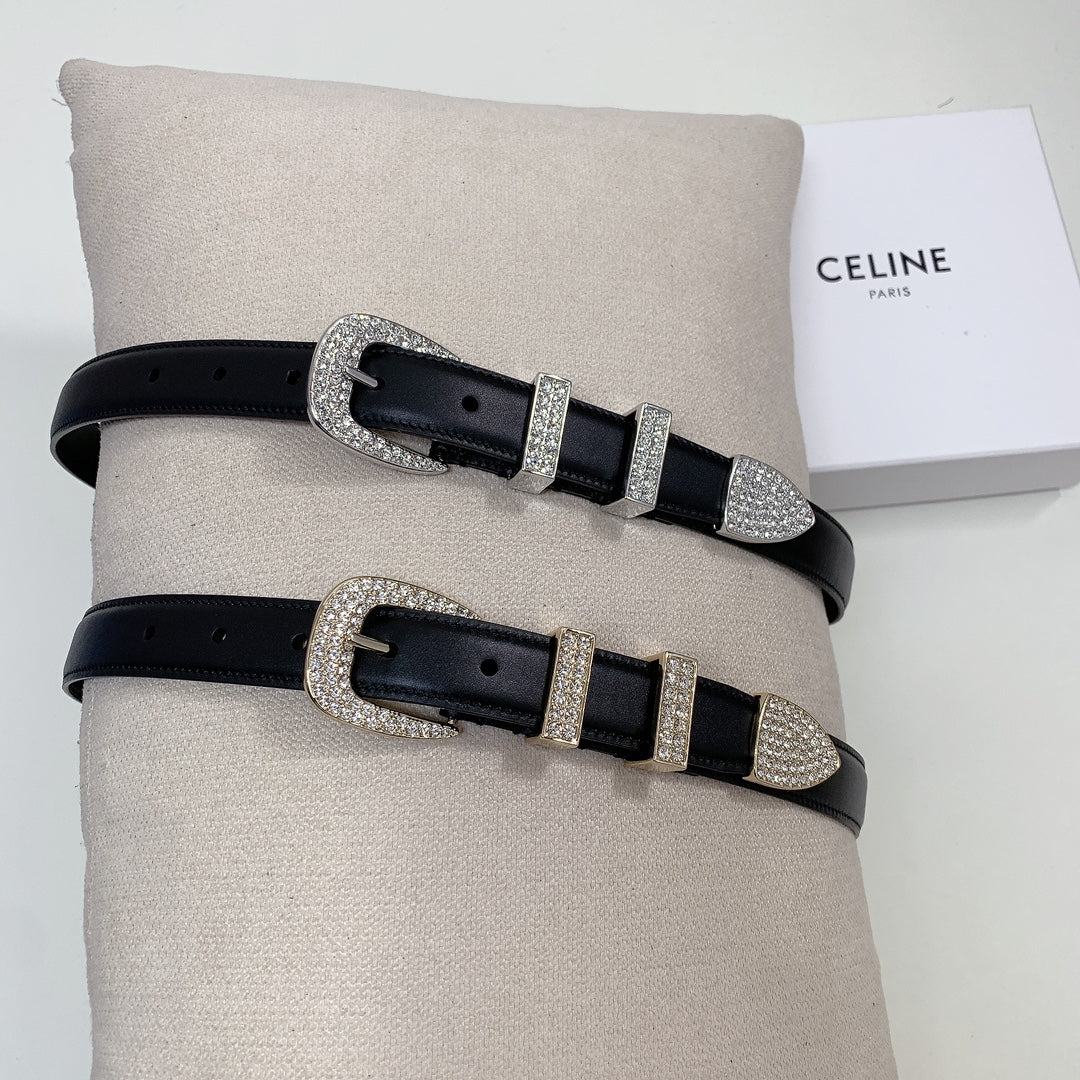 CL 25 MM MARCO BELT WITH STRASS IN BLACK CALFSKIN GOLD HARDWARE