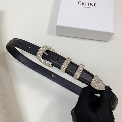 CL 25 MM MARCO BELT WITH STRASS IN BLACK CALFSKIN GOLD HARDWARE