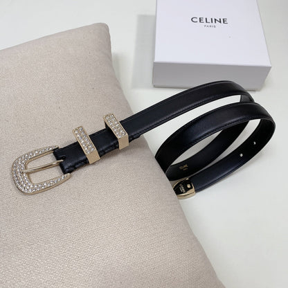 CL 25 MM MARCO BELT WITH STRASS IN BLACK CALFSKIN GOLD HARDWARE