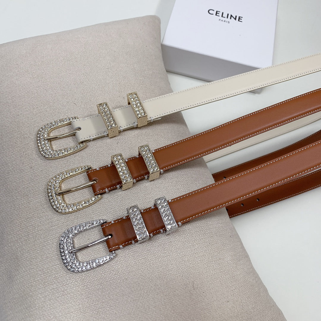 CL 25 MM MARCO BELT WITH STRASS IN BRONZE BROWN CALFSKIN SILVER HARDWARE