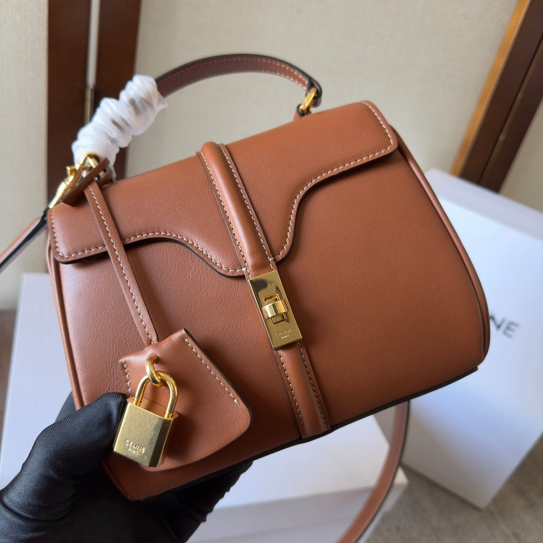 CLASSIQUE BAG 17 IN NUTMEG BROWN CALFSKIN GOLD HARDWARE