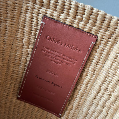 LAGRE WOODY TOTE BAG 48 IN NATURAL FIBERS BLACK WEBBING LOGO EMBROIDER BROWN CALFSKIN