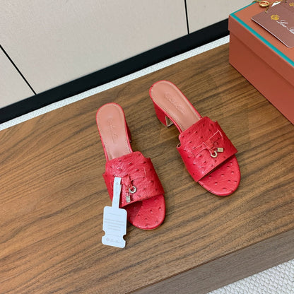 HIGH HEEL IN RED LAMBSKIN OSTRICH SKIN