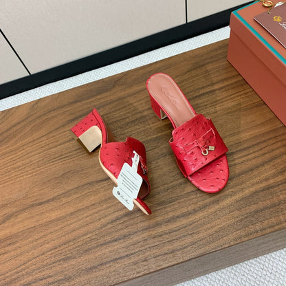 HIGH HEEL IN RED LAMBSKIN OSTRICH SKIN