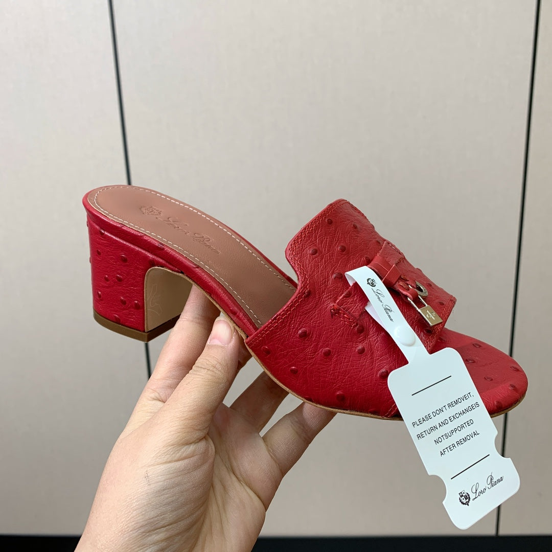 HIGH HEEL IN RED LAMBSKIN OSTRICH SKIN