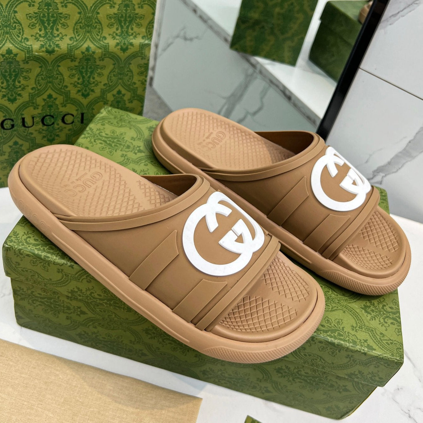PLATFORM SLIPPERS IN PEANUT BROWN IMPORTED TPU