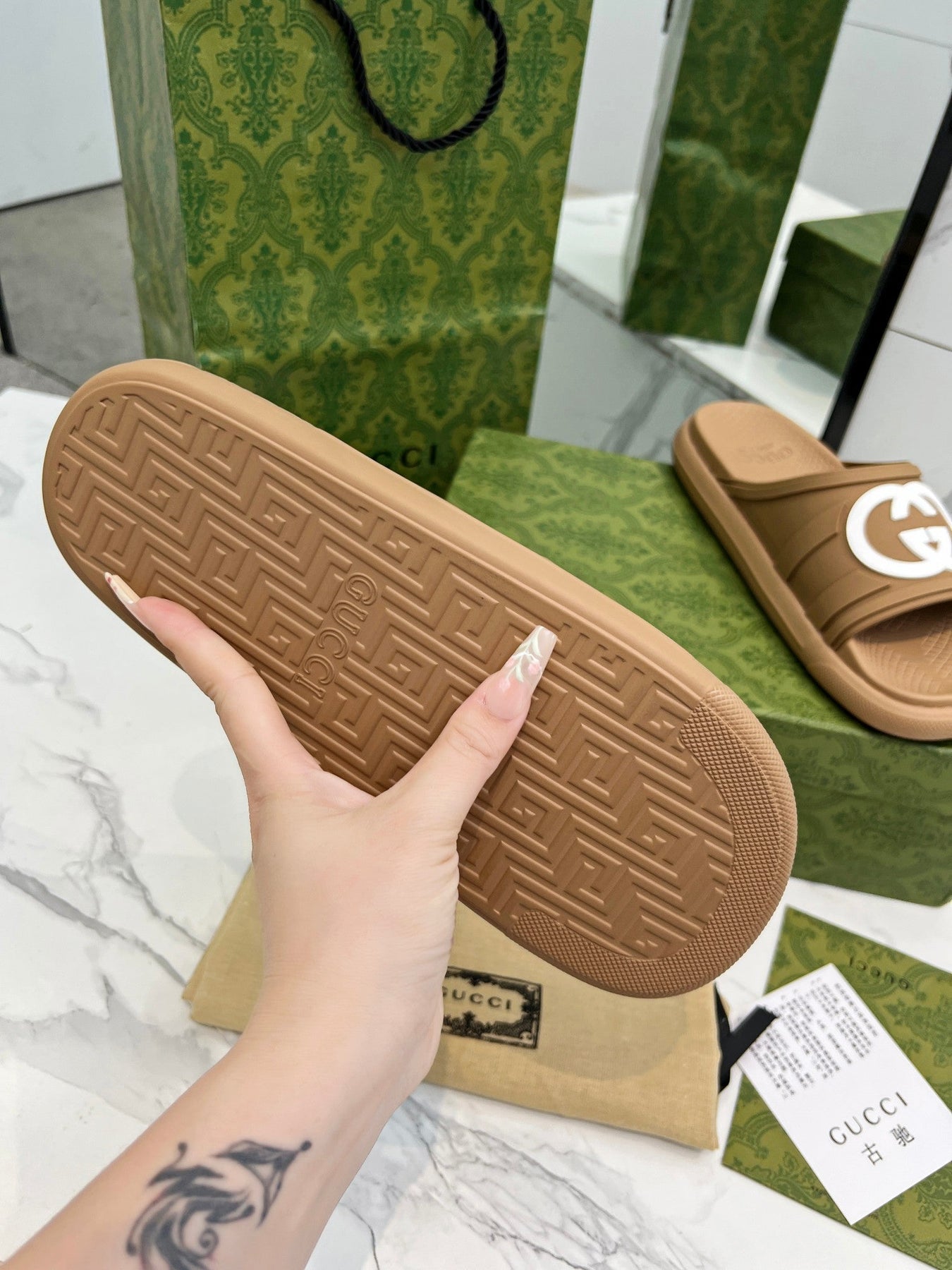PLATFORM SLIPPERS IN PEANUT BROWN IMPORTED TPU