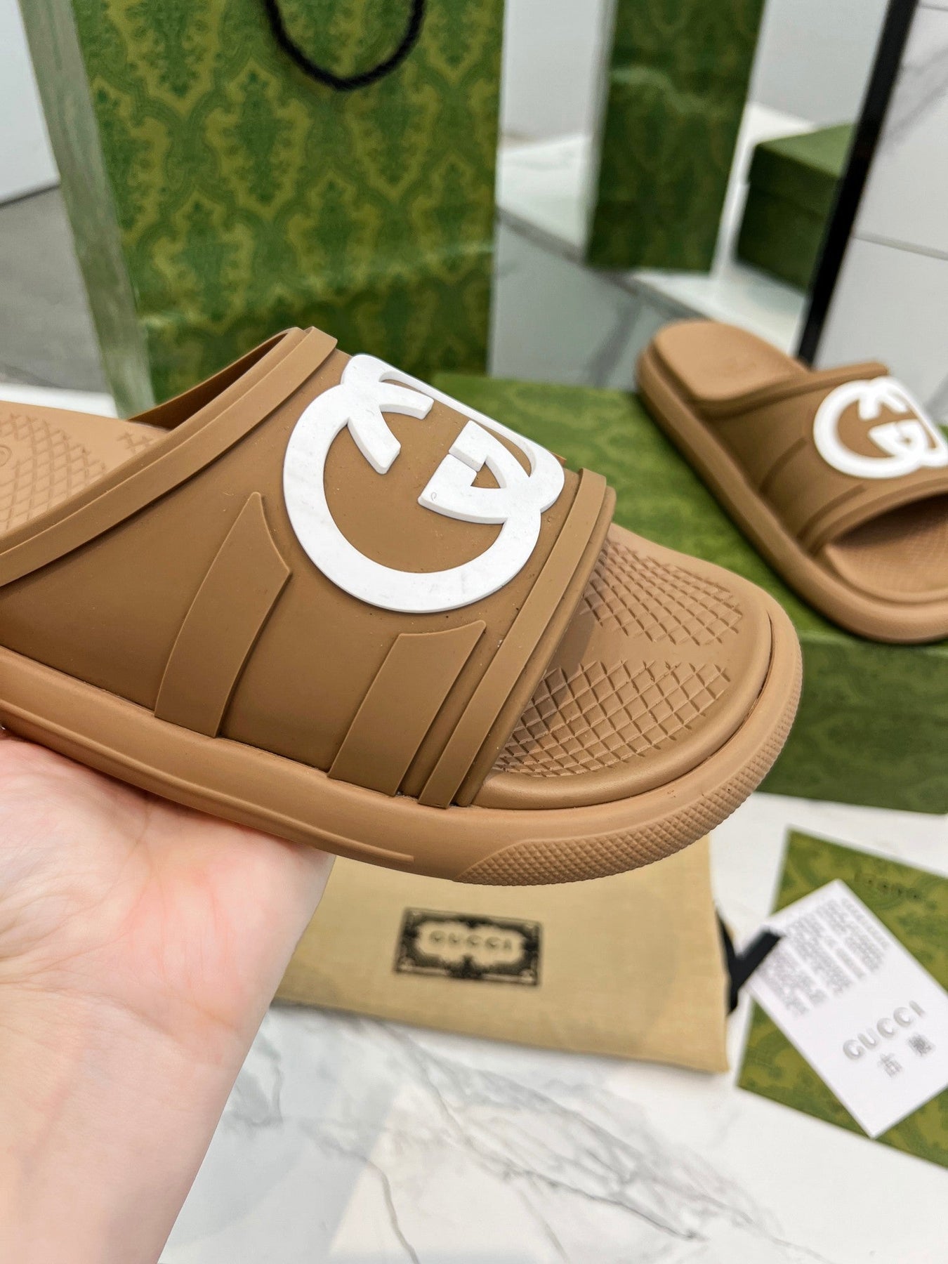 PLATFORM SLIPPERS IN PEANUT BROWN IMPORTED TPU