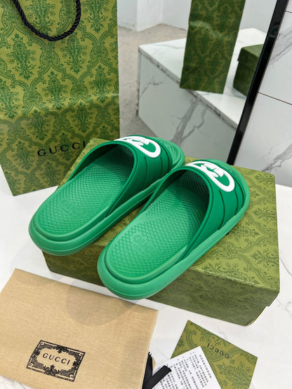 PLATFORM SLIPPERS IN EMERALD GREEN IMPORTED TPU