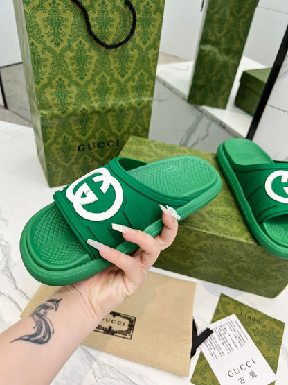 PLATFORM SLIPPERS IN EMERALD GREEN IMPORTED TPU