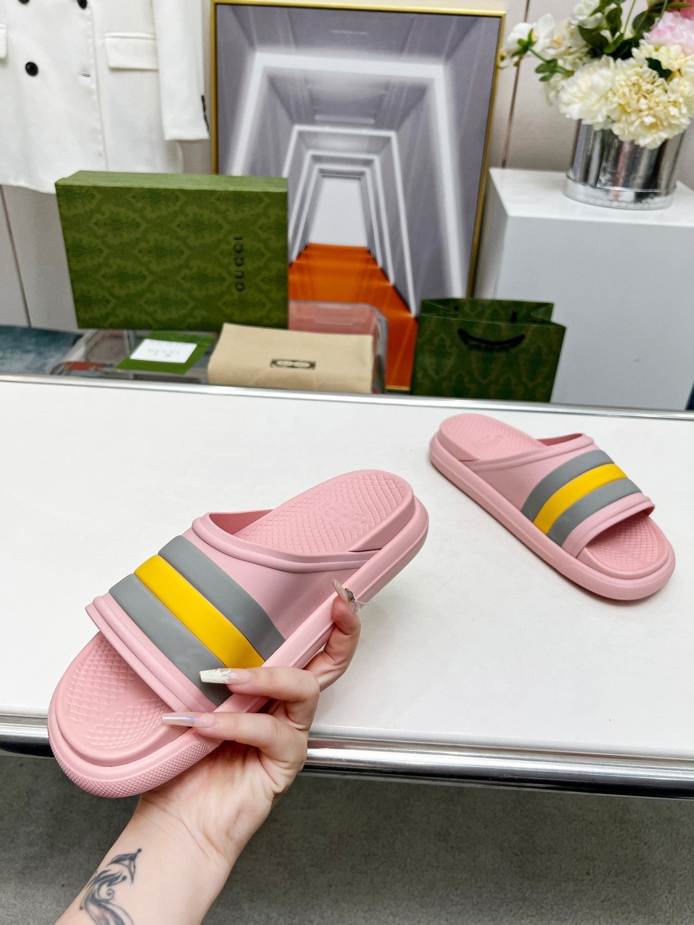 PLATFORM SLIPPERS IN LIGHT PINK MIX COLORFUL IMPORTED TPU