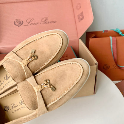 Loro Piana Beige Suede Summer Charms Walk Loafers