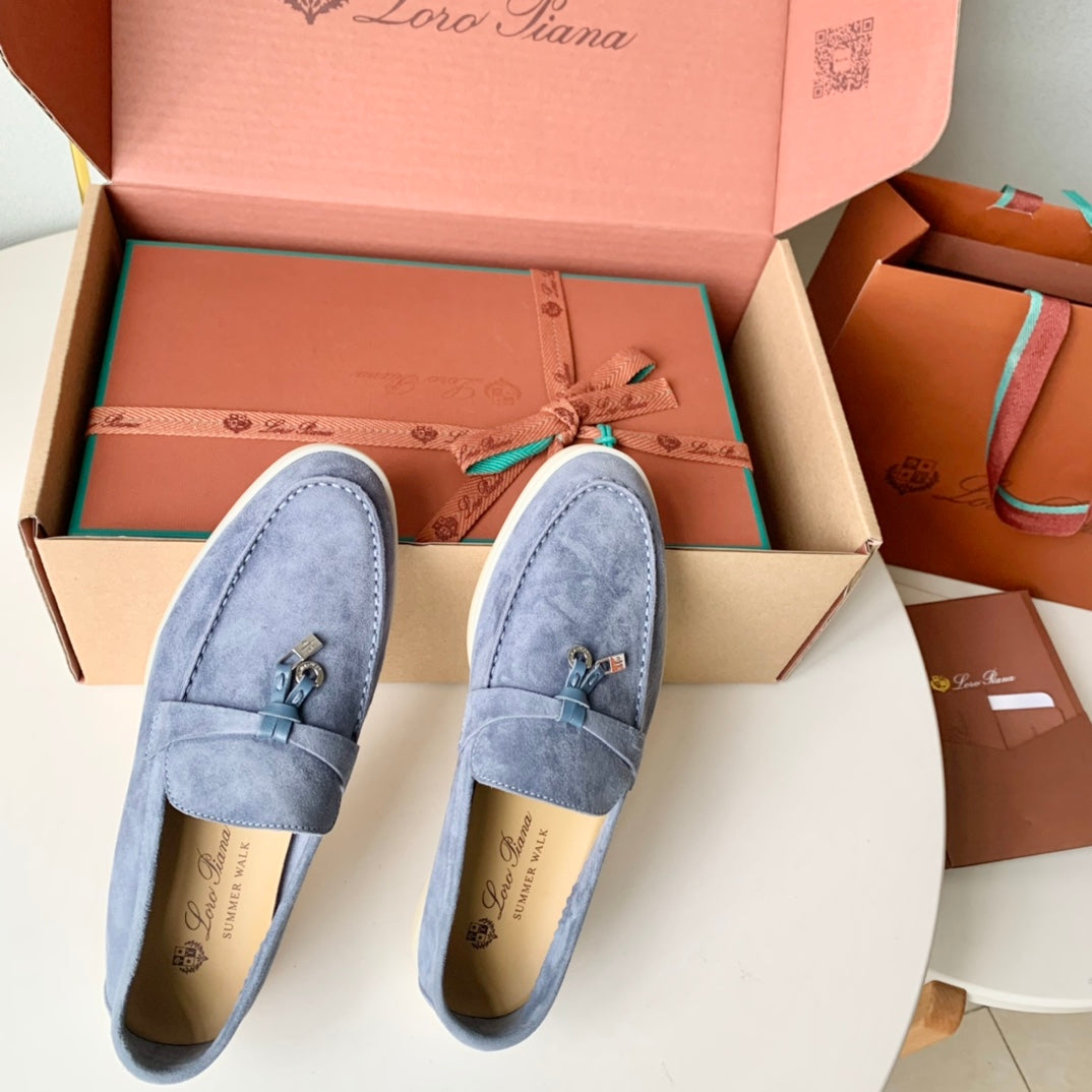 Loro Piana Dark Grey Suede Summer Charms Walk Loafers