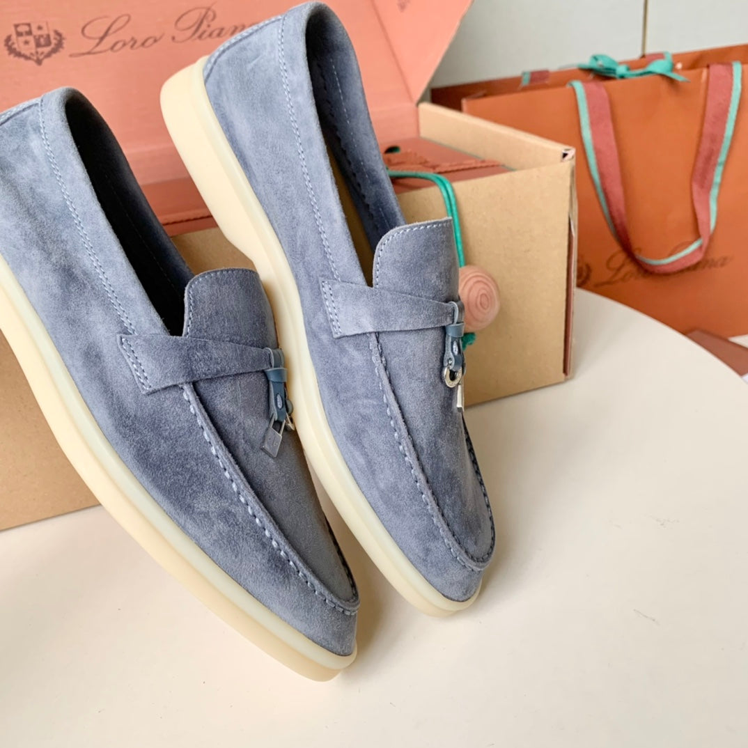 Loro Piana Dark Grey Suede Summer Charms Walk Loafers