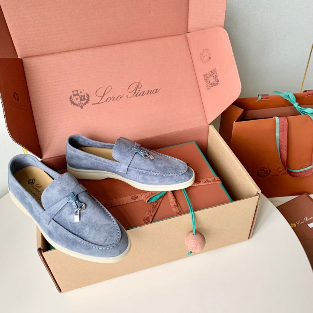 Loro Piana Cerulean Suede Summer Charms Walk Loafers