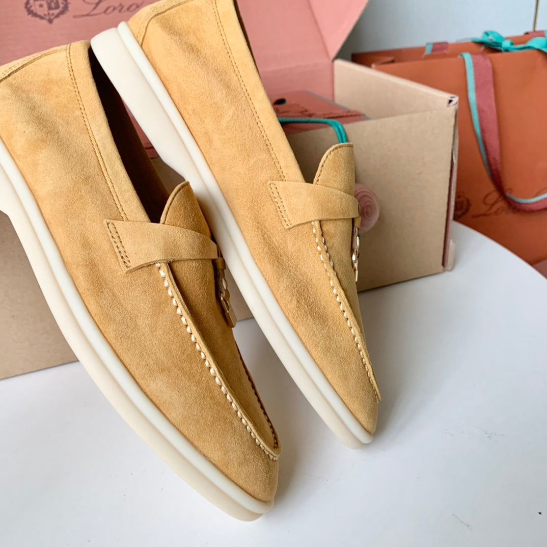 Loro Piana Dark Beige Suede Summer Charms Walk Loafers