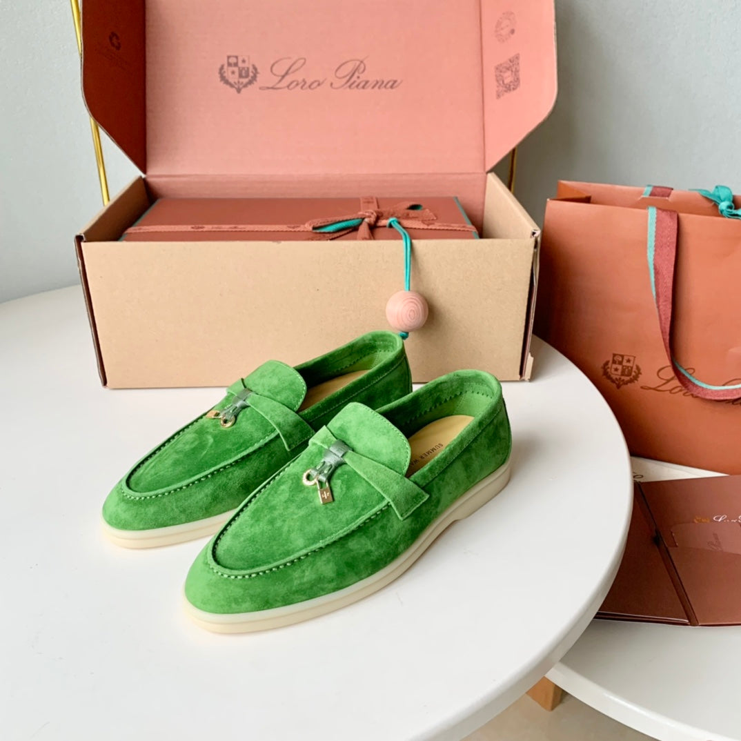 Loro Piana Green Suede Summer Charms Walk Loafers