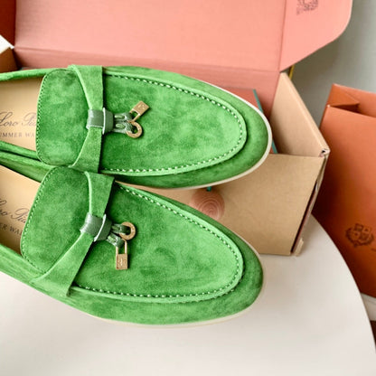 Loro Piana Green Suede Summer Charms Walk Loafers