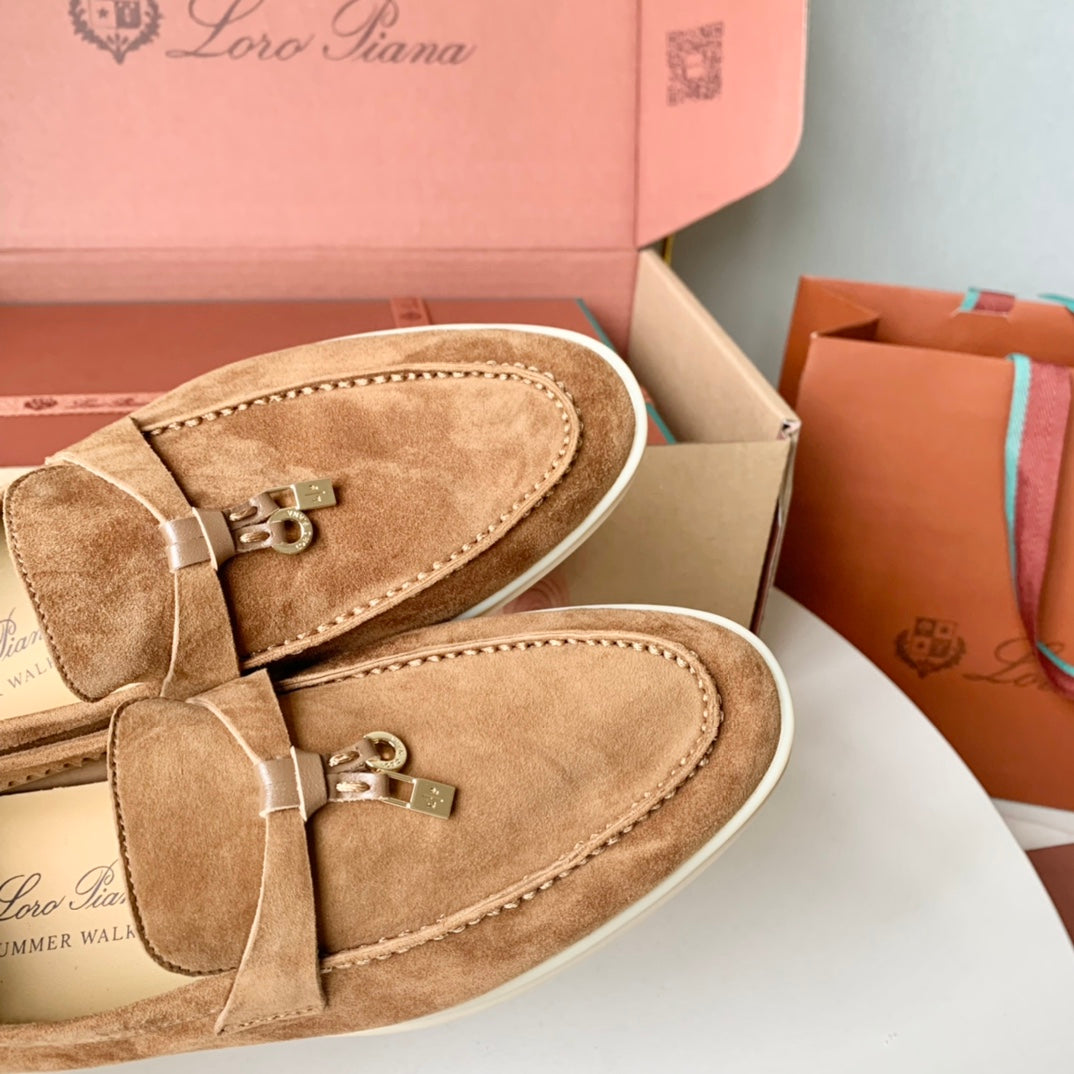 Loro Piana Brown Suede Summer Charms Walk Loafers