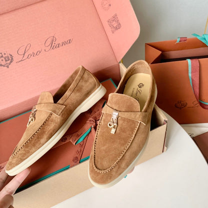 Loro Piana Brown Suede Summer Charms Walk Loafers
