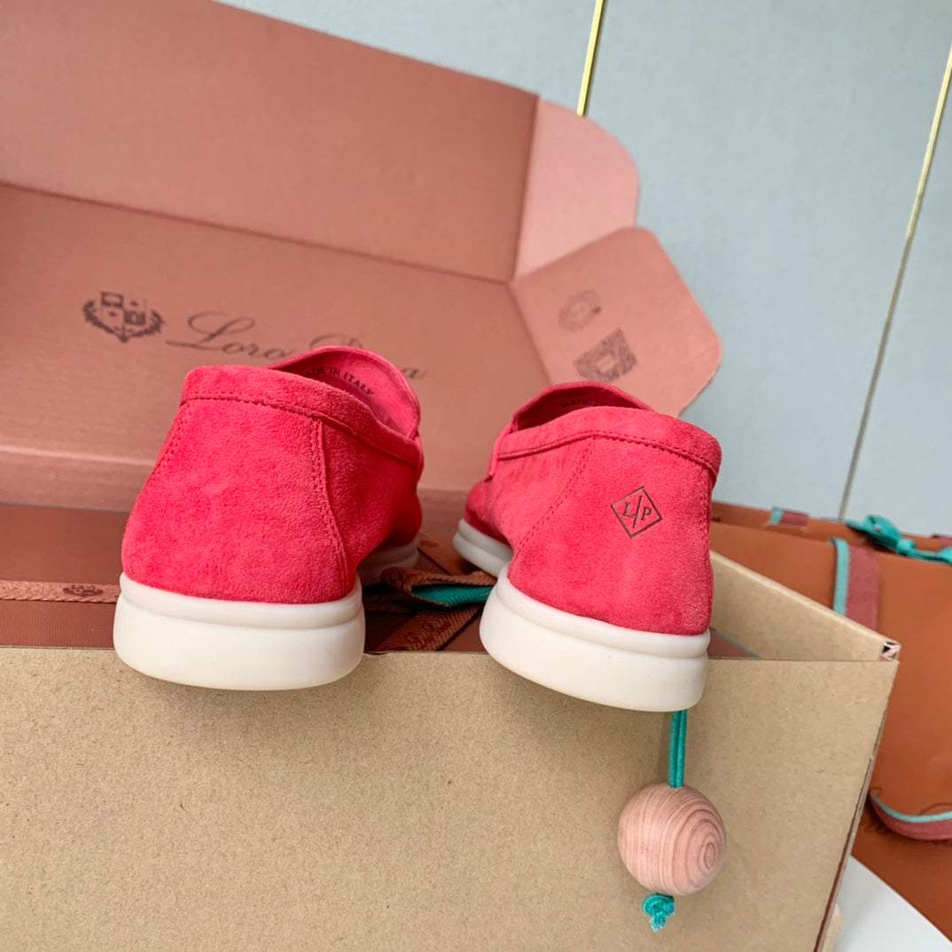 Loro Piana Red Suede Summer Charms Walk Loafers