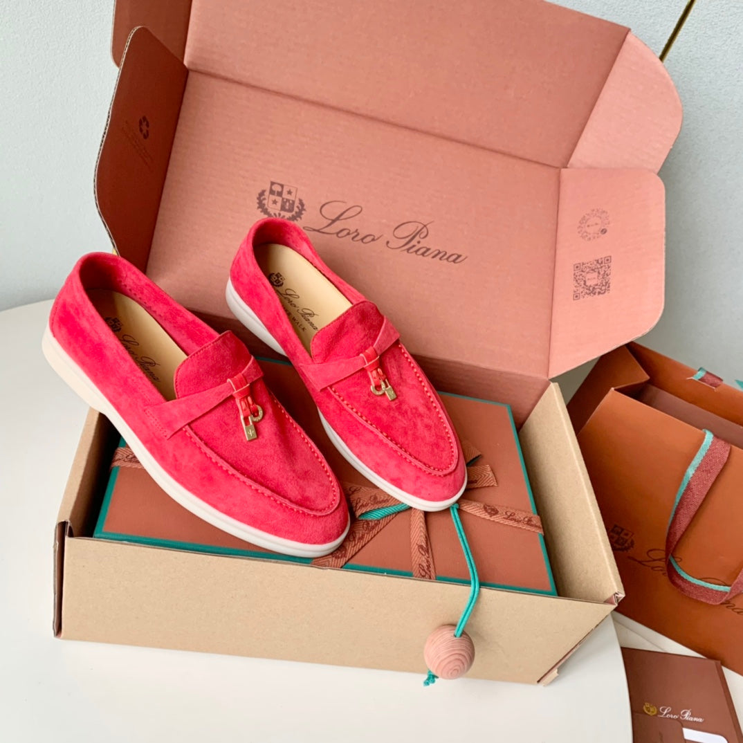 Loro Piana Red Suede Summer Charms Walk Loafers