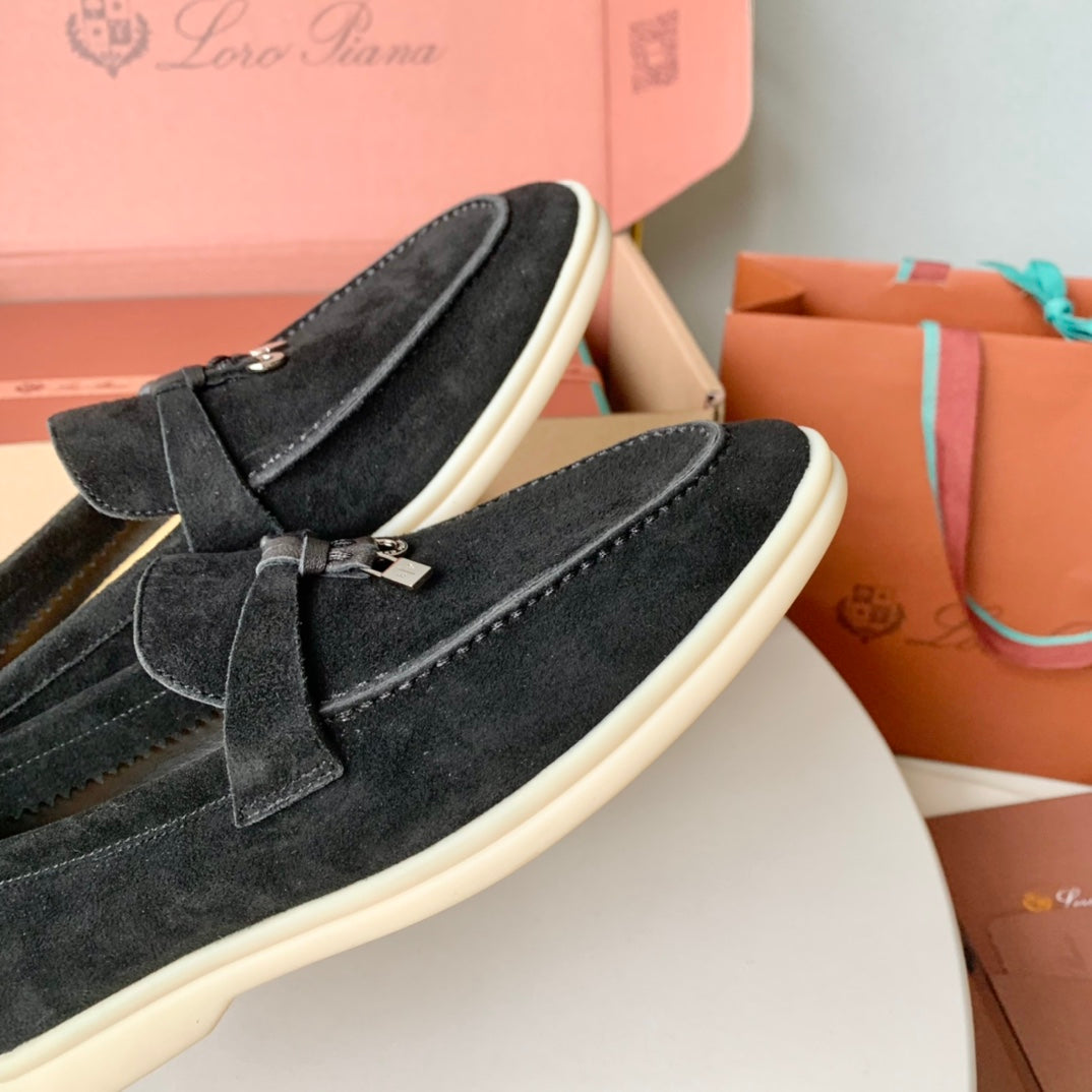 Loro Piana Black Suede Summer Charms Walk Loafers