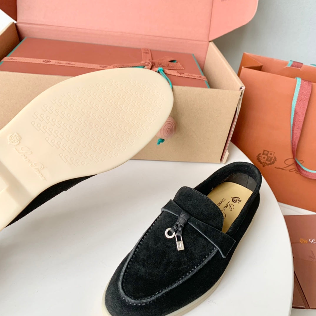 Loro Piana Black Suede Summer Charms Walk Loafers