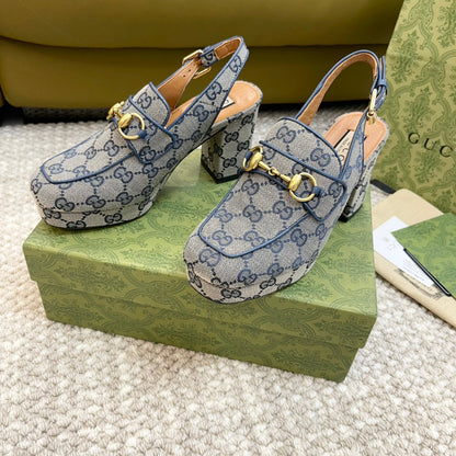 GG HIGH - HEEL SLINGBACK WITH HORSEBIT LIGHT GRAY CALFSKIN