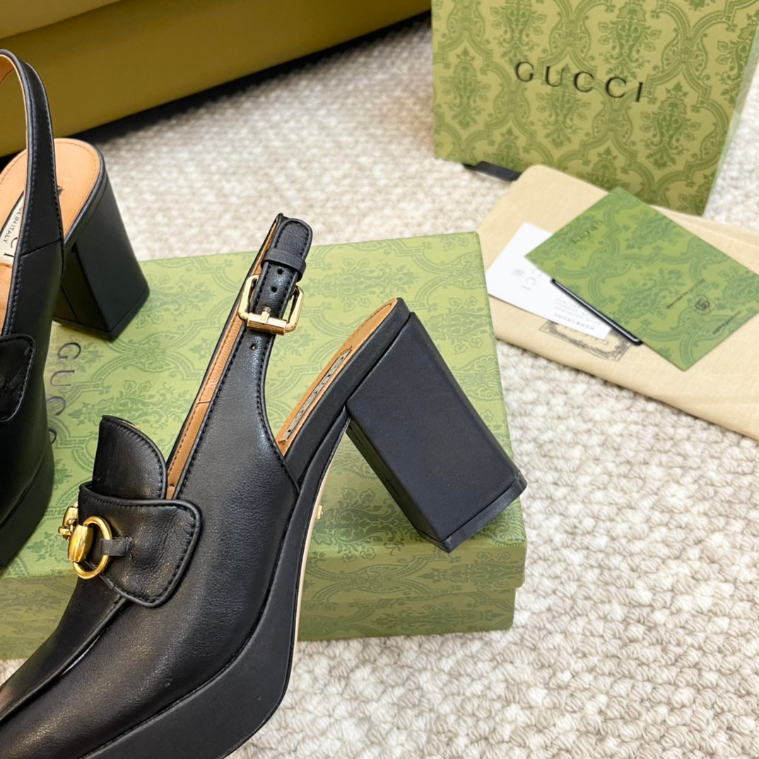 GG HIGH - HEEL SLINGBACK WITH HORSEBIT BLACK CALFSKIN