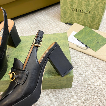 GG HIGH - HEEL SLINGBACK WITH HORSEBIT BLACK CALFSKIN