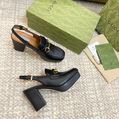 GG HIGH - HEEL SLINGBACK WITH HORSEBIT BLACK CALFSKIN
