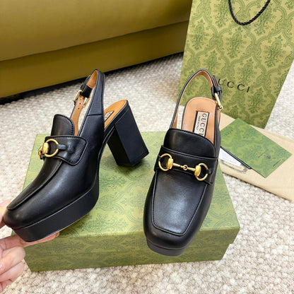 GG HIGH - HEEL SLINGBACK WITH HORSEBIT BLACK CALFSKIN