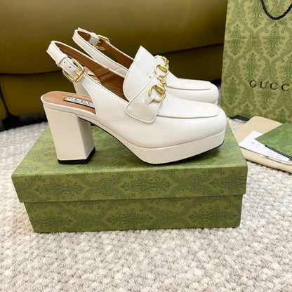 GG HIGH - HEEL SLINGBACK WITH HORSEBIT WHITE CALFSKIN