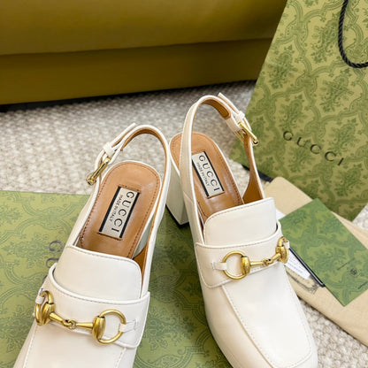 GG HIGH - HEEL SLINGBACK WITH HORSEBIT WHITE CALFSKIN